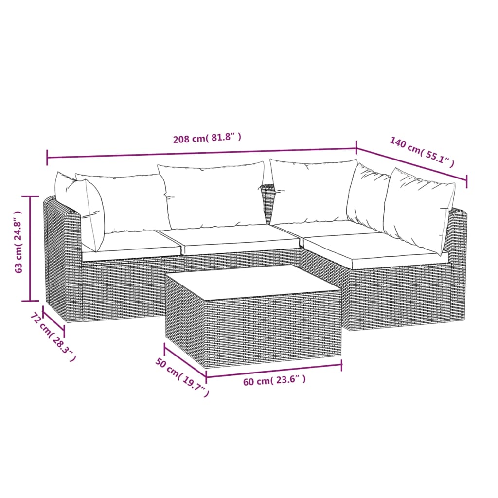 vidaXL 5 Piece Garden Lounge Set with Cushions Poly Rattan Black