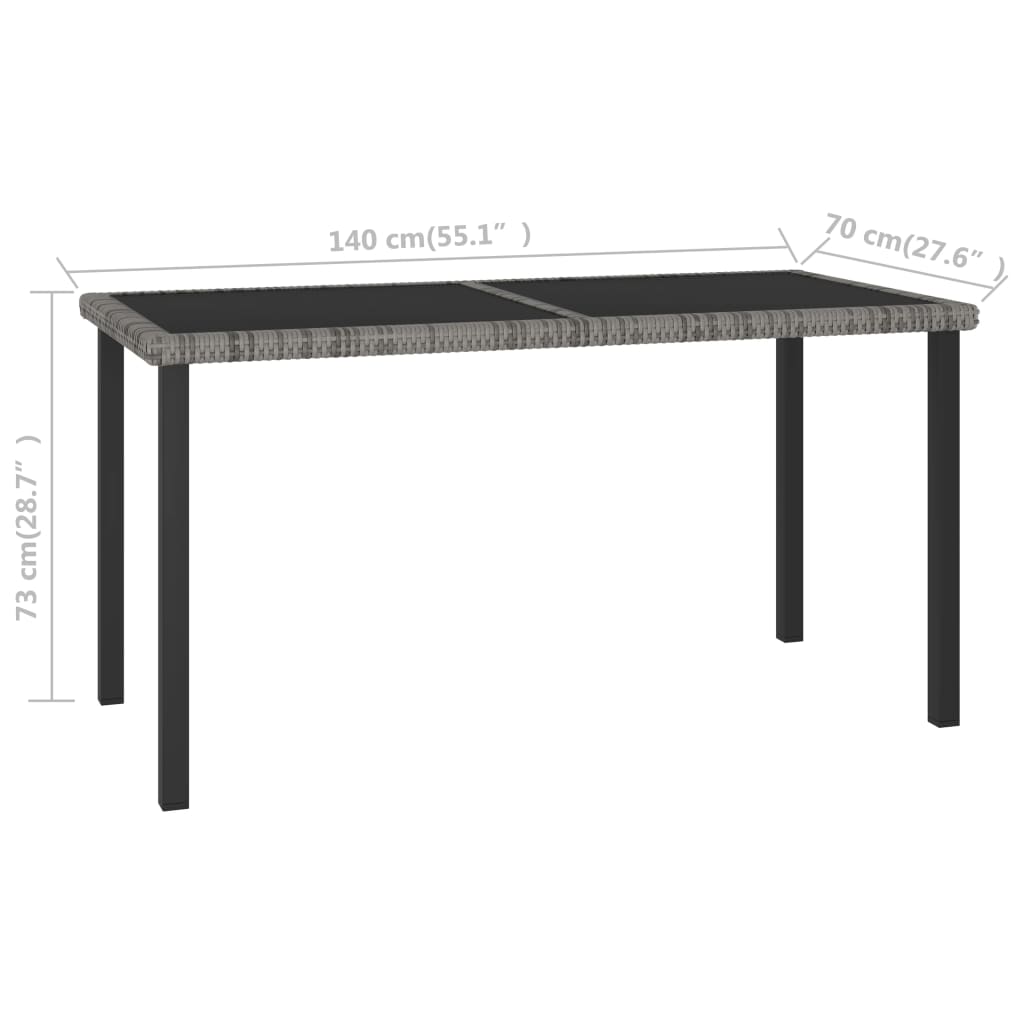 vidaXL Garden Dining Table Grey 140x70x73 cm Poly Rattan