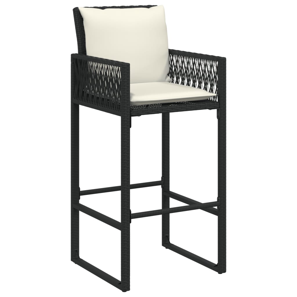 vidaXL Garden Bar Stools with Cushions 2 pcs Black Poly Rattan