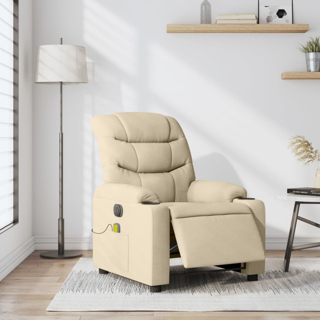 vidaXL Electric Massage Recliner Chair Cream Fabric