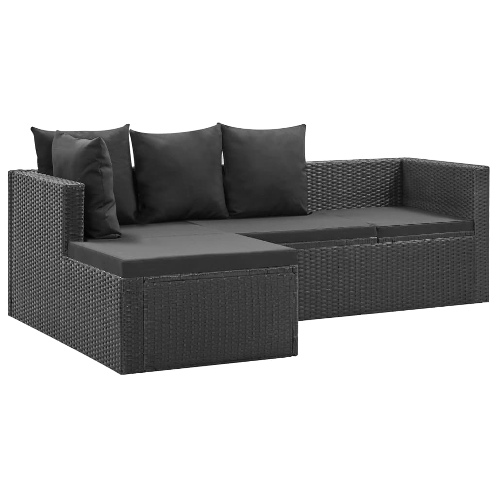 vidaXL 4 Piece Garden Lounge Set Black with Cushions Poly Rattan