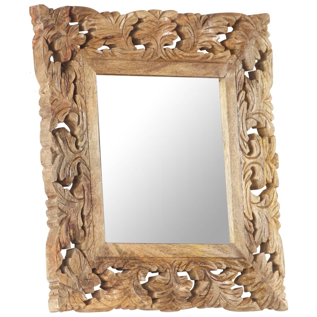 vidaXL Hand Carved Mirror Brown 50x50 cm Solid Mango Wood