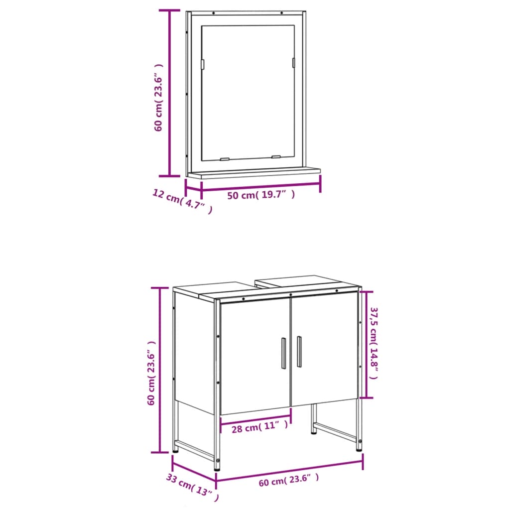 vidaXL 2 Piece Bathroom Cabinet Set Smoked Oak Engineered Wood