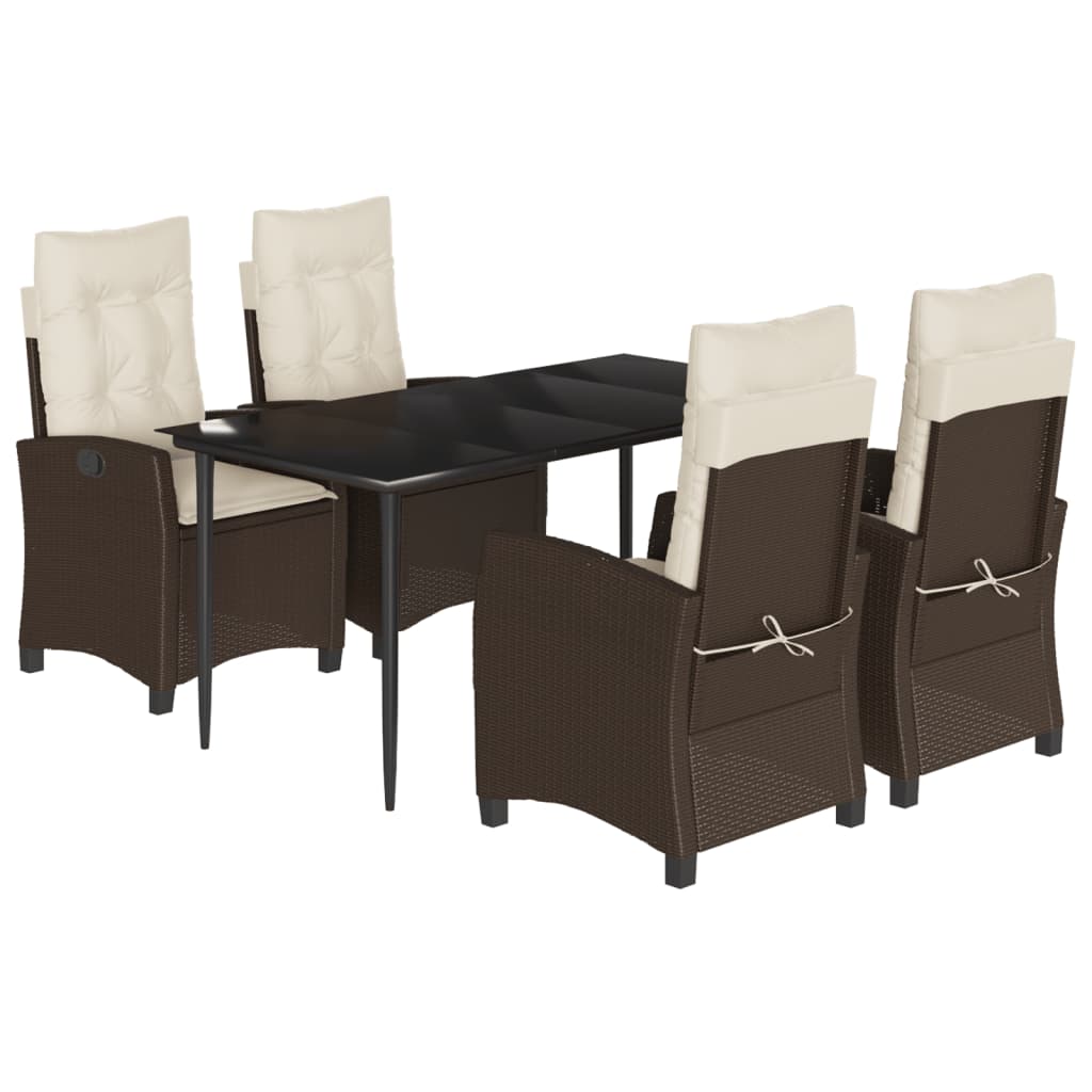 vidaXL 5 Piece Garden Dining Set with Cushions Brown Poly Rattan