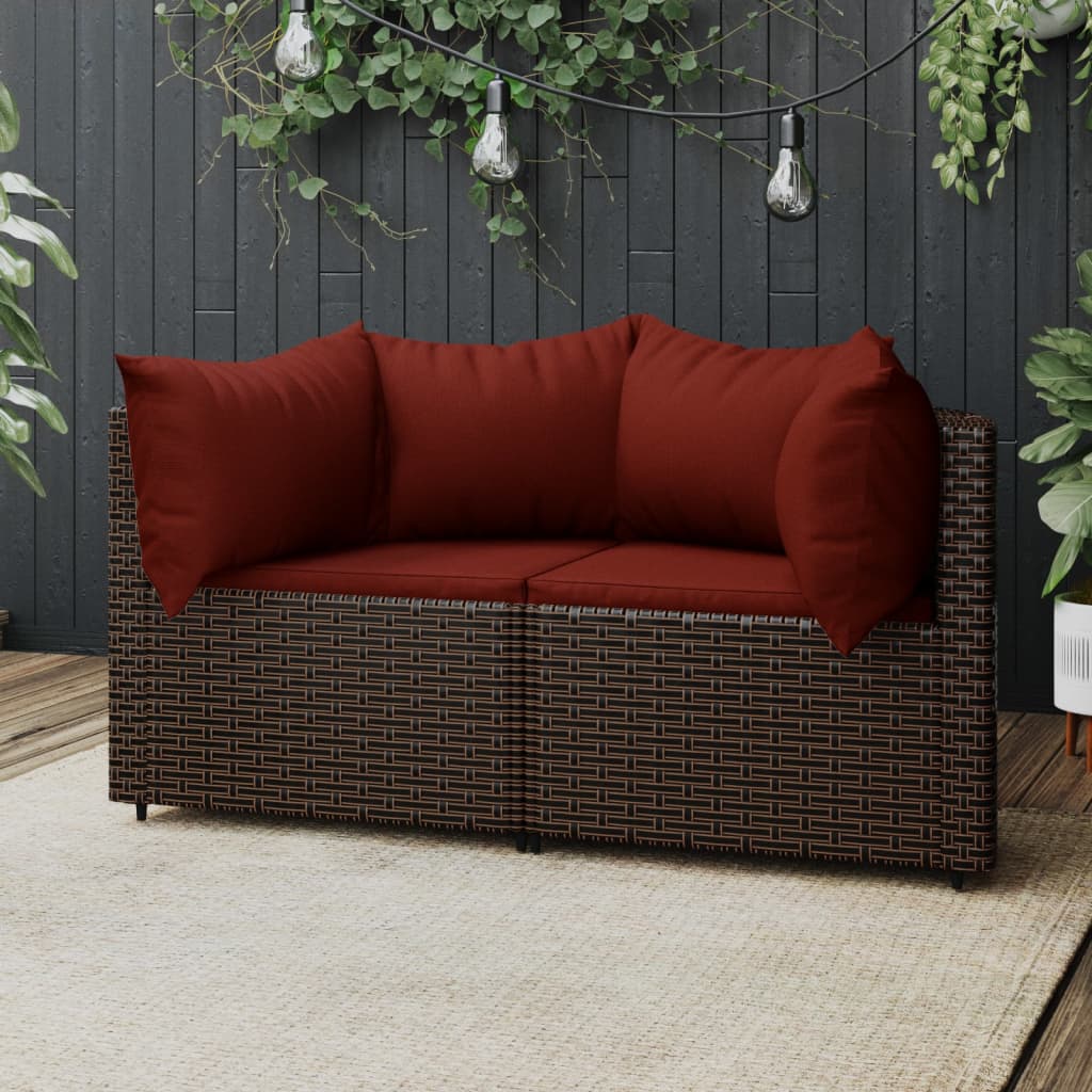 vidaXL Garden Corner Sofas with Cushions 2 pcs Brown Poly Rattan