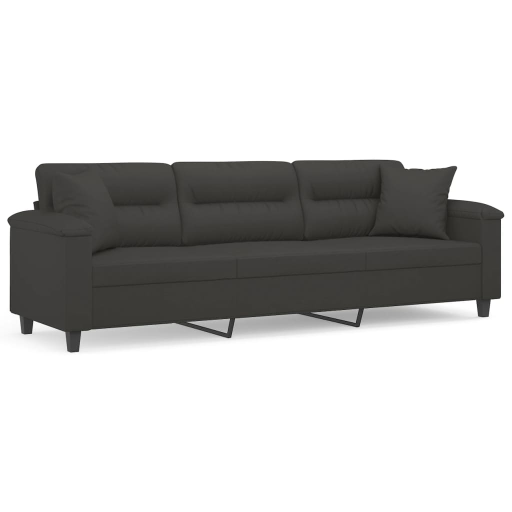 vidaXL 3-Seater Sofa with Pillows&Cushions Dark Grey 210 cm Microfibre Fabric