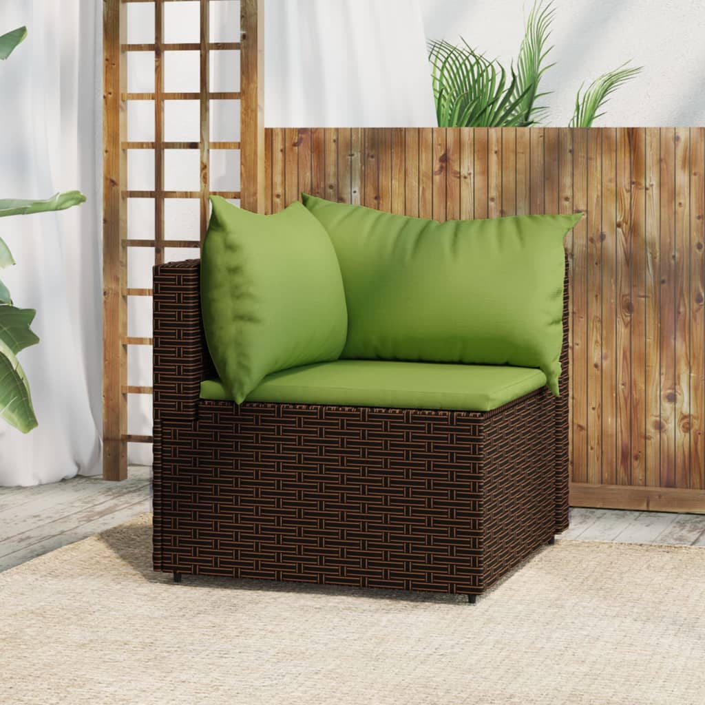 vidaXL Garden Corner Sofa with Cushions Brown Poly Rattan