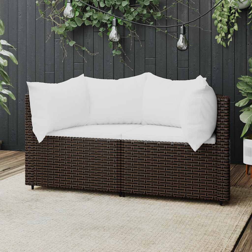 vidaXL Garden Corner Sofas with Cushions 2 pcs Brown Poly Rattan