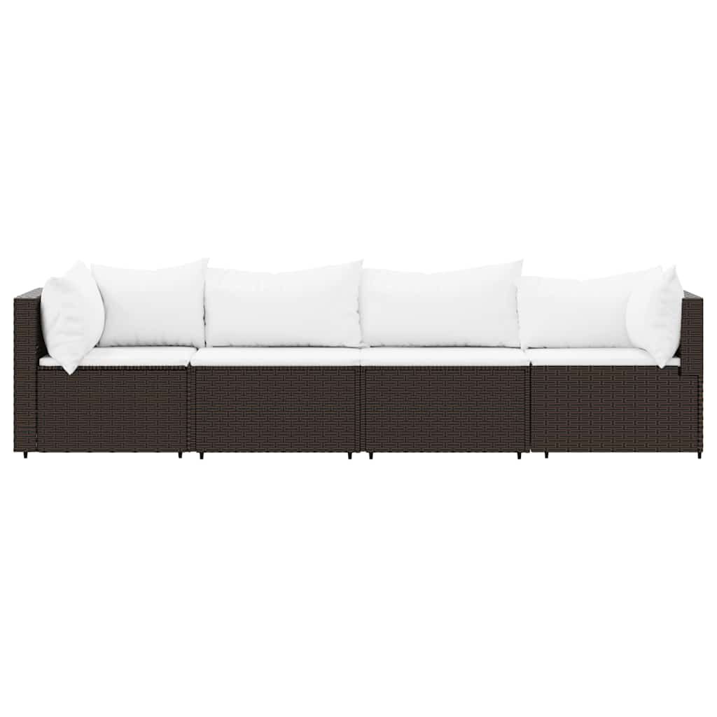 vidaXL 4 Piece Garden Lounge Set with Cushions Brown Poly Rattan