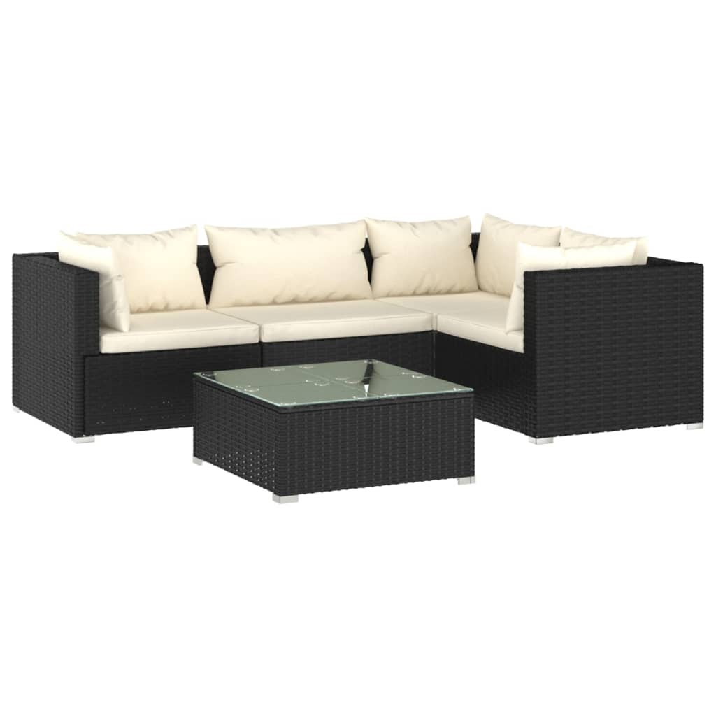 vidaXL 5 Piece Garden Lounge Set with Cushions Poly Rattan Black