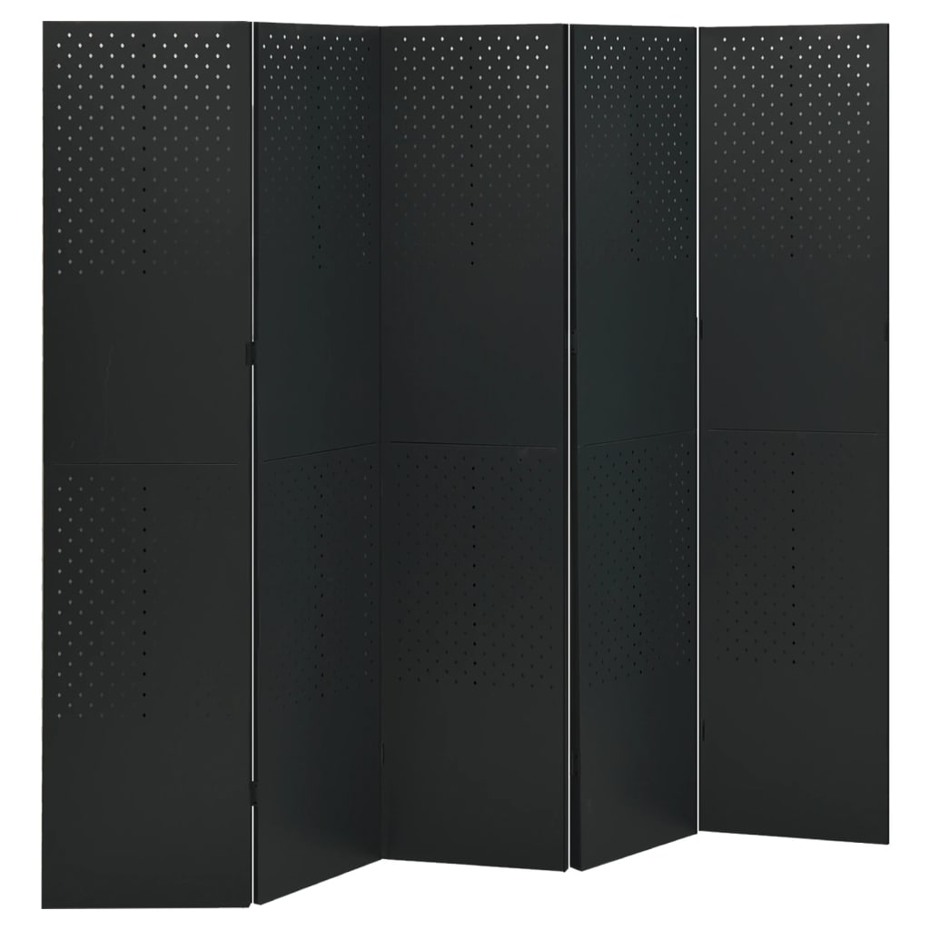 vidaXL 5-Panel Room Divider Black 200x180 cm Steel