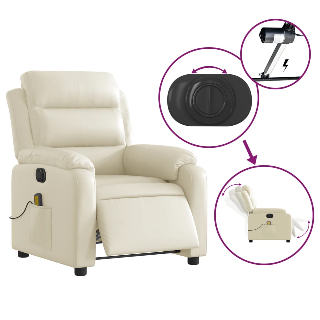 vidaXL Electric Massage Recliner Chair Cream Faux Leather