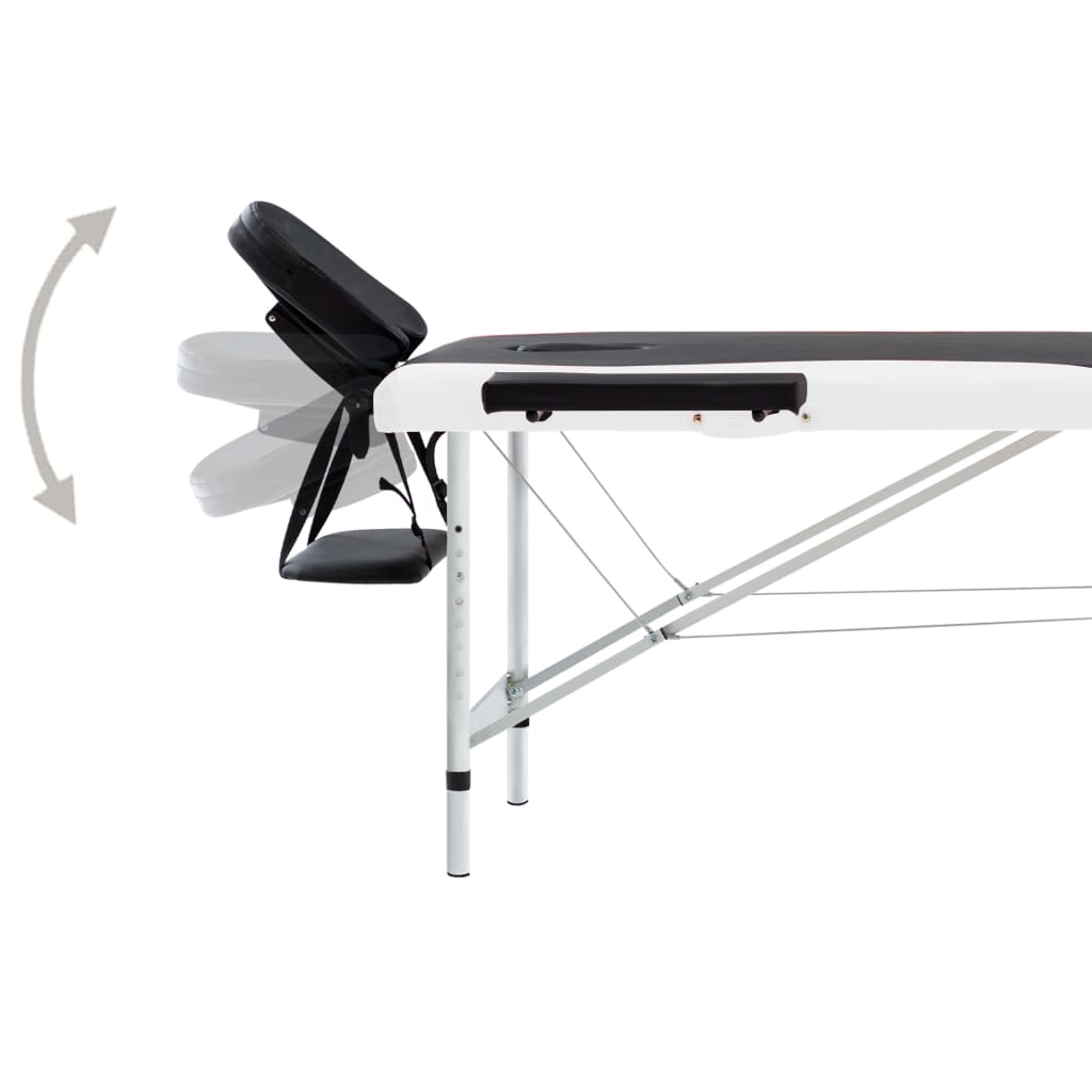 vidaXL 2-Zone Foldable Massage Table Aluminium Black and White