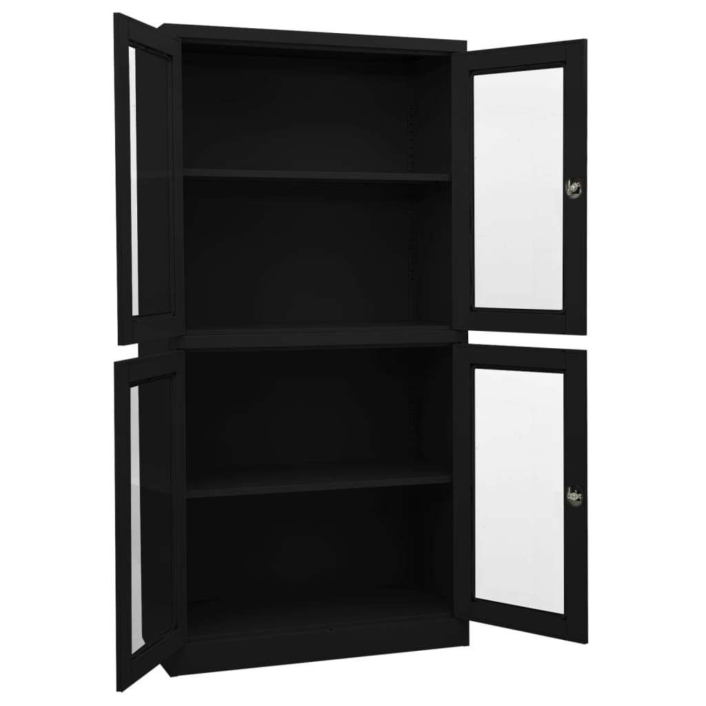 vidaXL Office Cabinet Black 90x40x180 cm Steel and Tempered Glass