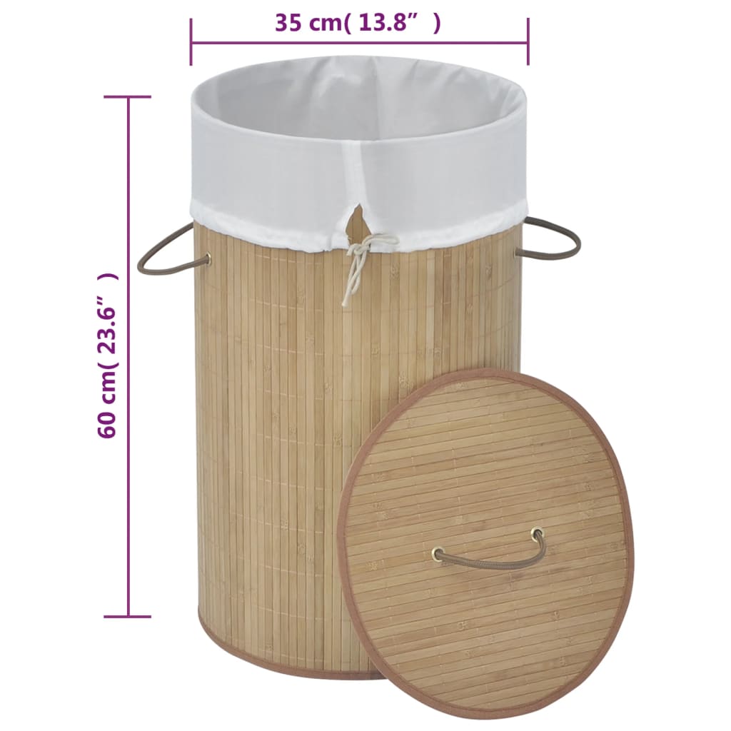 vidaXL Bamboo Laundry Bin Round Natural