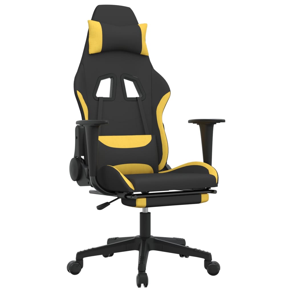 vidaXL Massage Gaming Chair with Footrest Black and Yellow Fabric