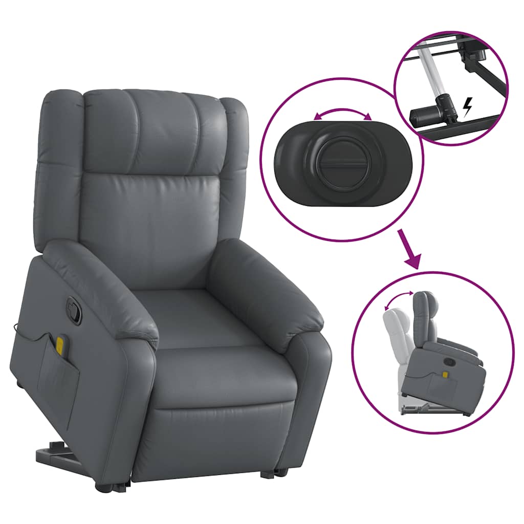 vidaXL Stand up Massage Recliner Chair Grey Faux Leather