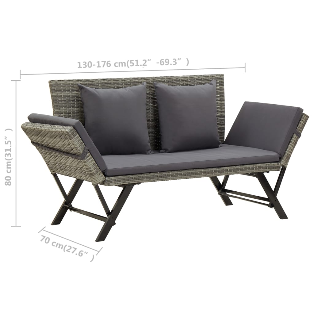 vidaXL Garden Bench with Cushions 176 cm Grey Poly Rattan