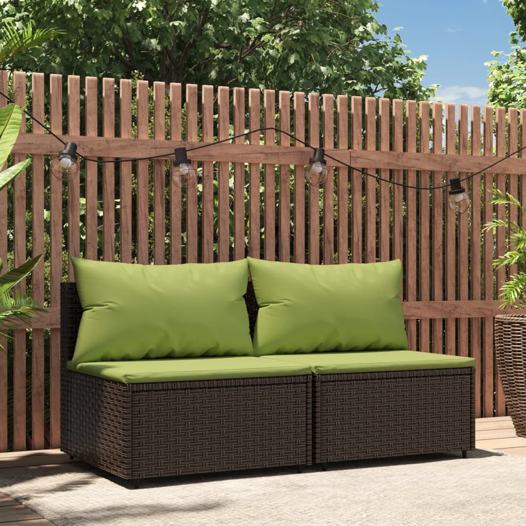vidaXL Garden Middle Sofas with Cushions 2 pcs Brown Poly Rattan