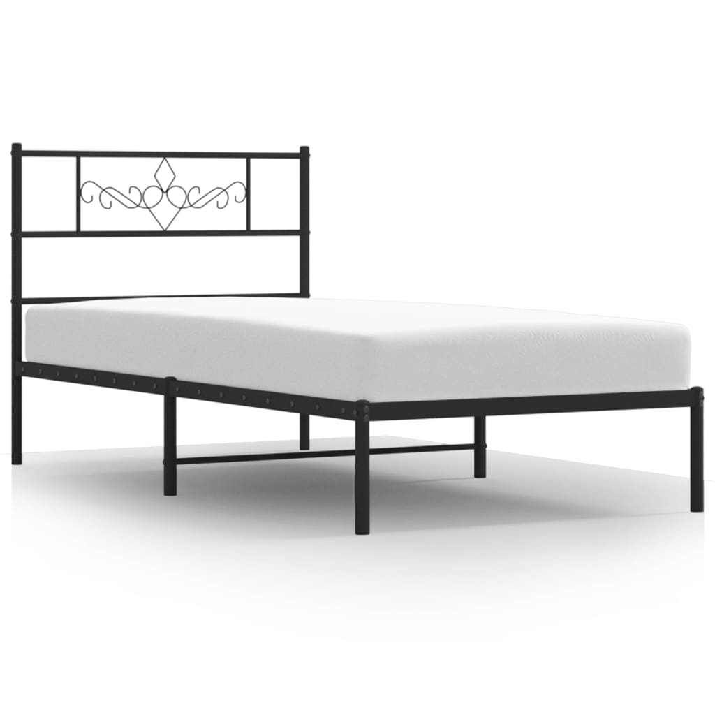 vidaXL Metal Bed Frame without Mattress with Headboard Black 100x190 cm