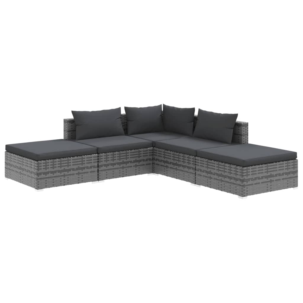 vidaXL 5 Piece Garden Lounge Set with Cushions Poly Rattan Grey