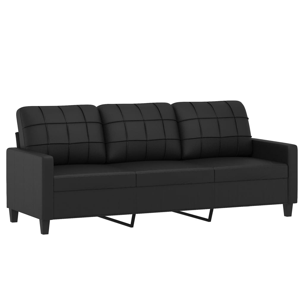 vidaXL 3-Seater Sofa with Footstool Black 180 cm Faux Leather