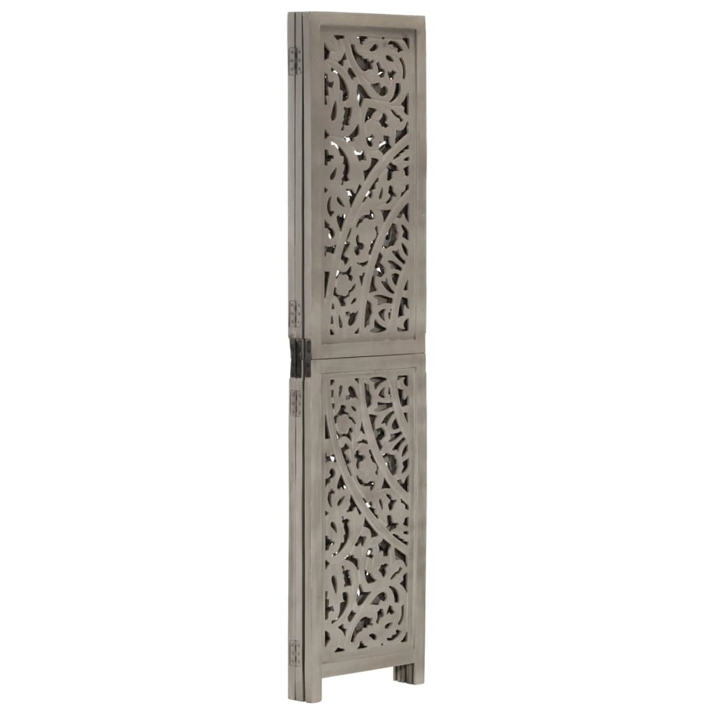 vidaXL Hand carved 3-Panel Room Divider Grey 120x165 cm Solid Mango Wood
