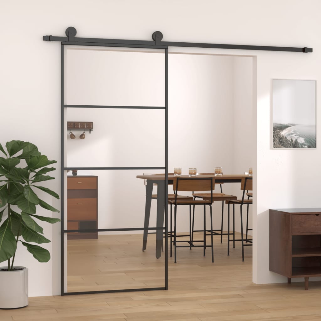 vidaXL Sliding Door Aluminium and ESG Glass 90x205 cm Black