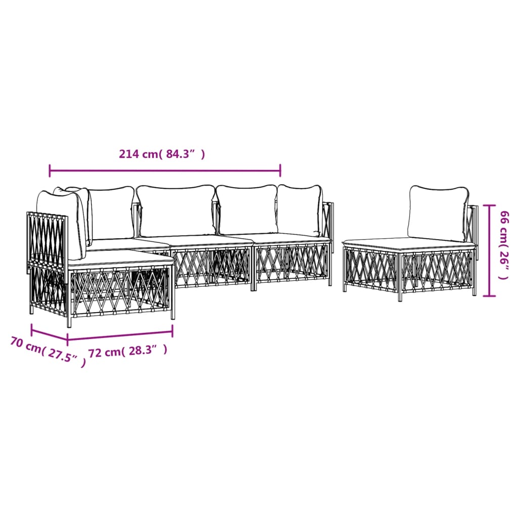 vidaXL 5 Piece Garden Lounge Set with Cushions White Steel