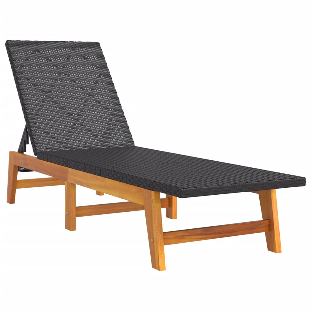 vidaXL Sun Loungers 2 pcs Black and Brown Poly Rattan&Solid Wood Acacia