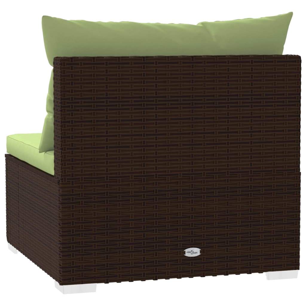 vidaXL Garden Middle Sofa with Cushions Brown Poly Rattan