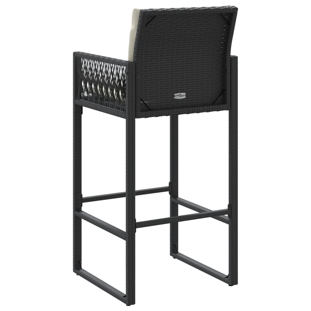 vidaXL Garden Bar Stools with Cushions 2 pcs Black Poly Rattan