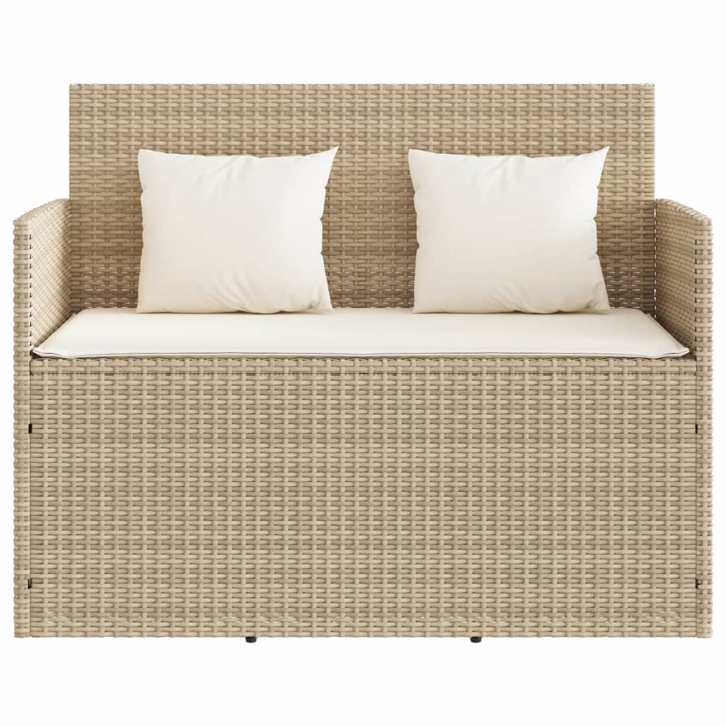vidaXL Garden Bench with Cushions Beige Poly Rattan