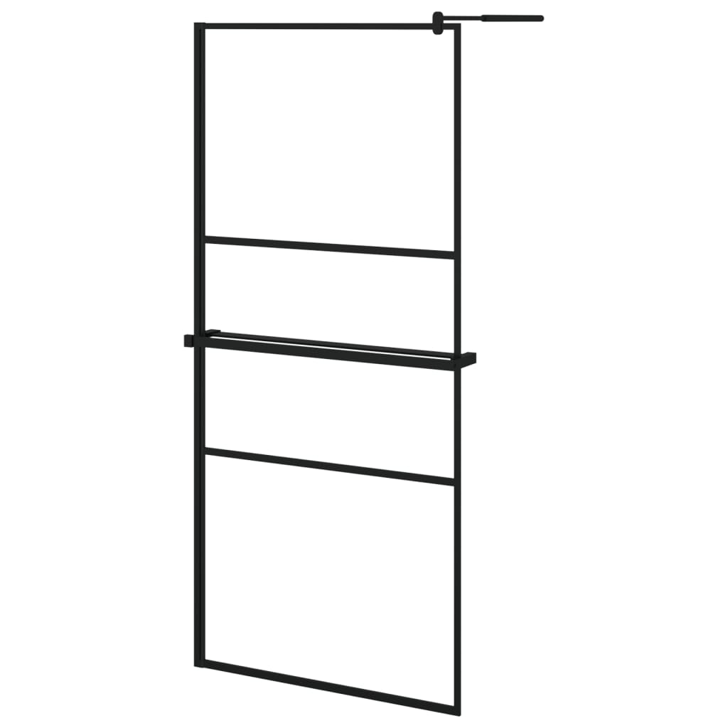 vidaXL Walk-in Shower Wall with Shelf Black 90x195 cm ESG Glass&Aluminium