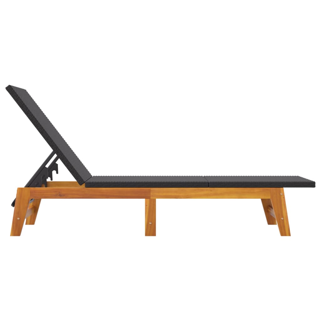 vidaXL Sun Loungers 2 pcs Black and Brown Poly Rattan&Solid Wood Acacia