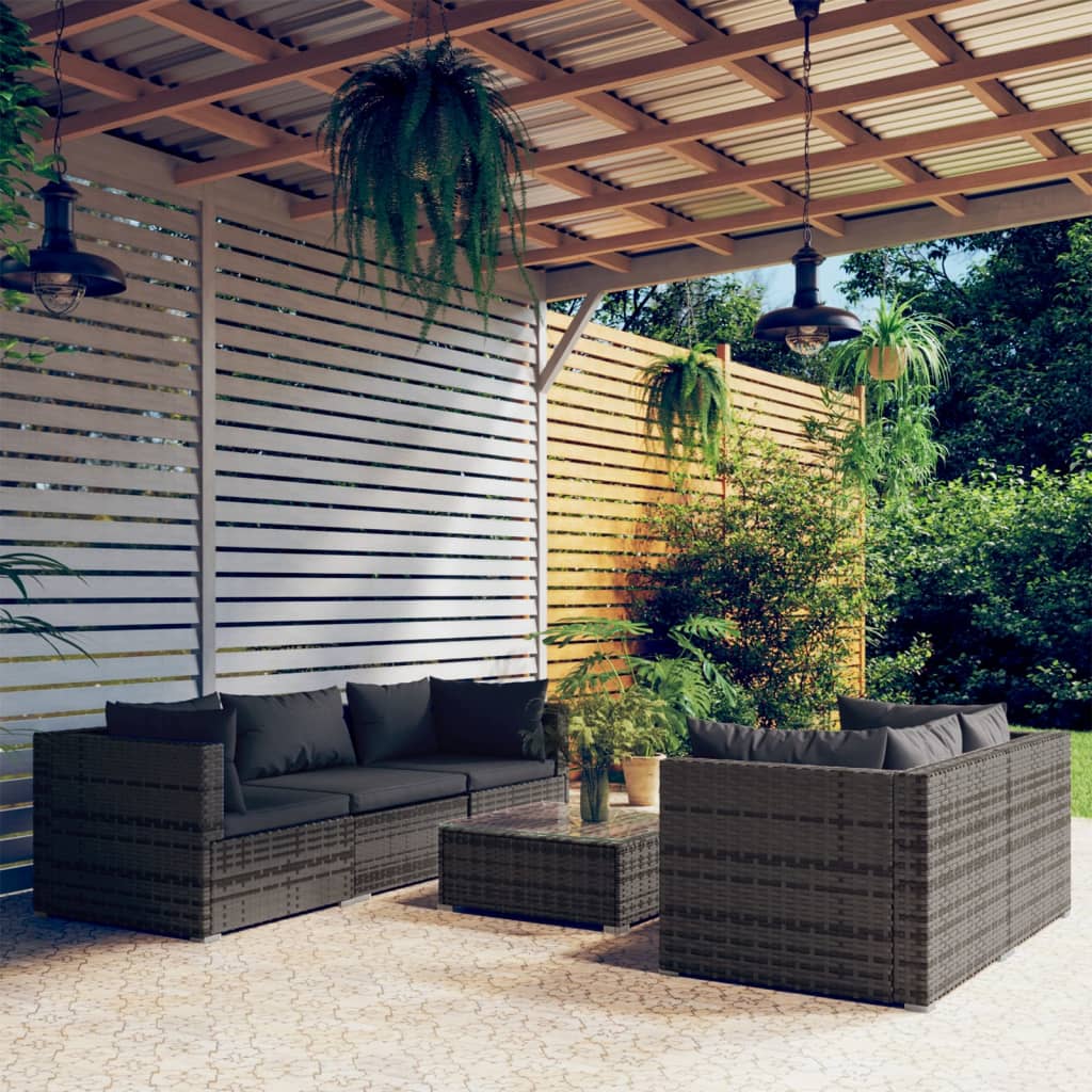 vidaXL 6 Piece Garden Lounge Set with Cushions Poly Rattan Grey