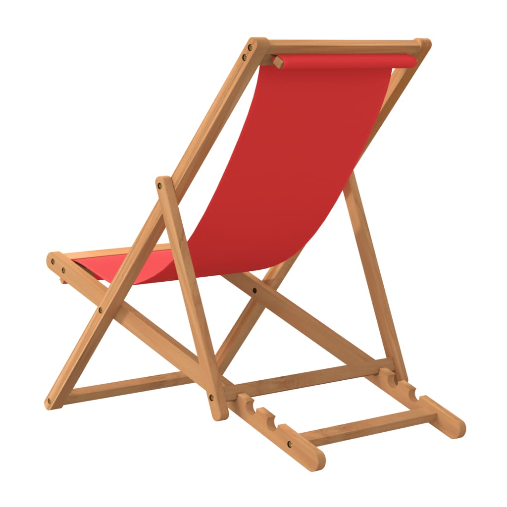 vidaXL Folding Beach Chair Solid Teak Wood Red