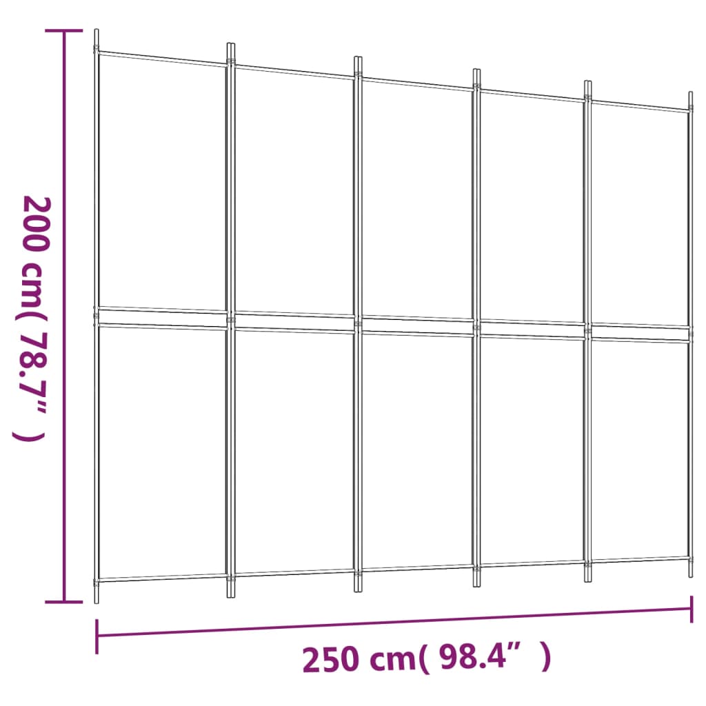 vidaXL 5-Panel Room Divider White 250x200 cm Fabric