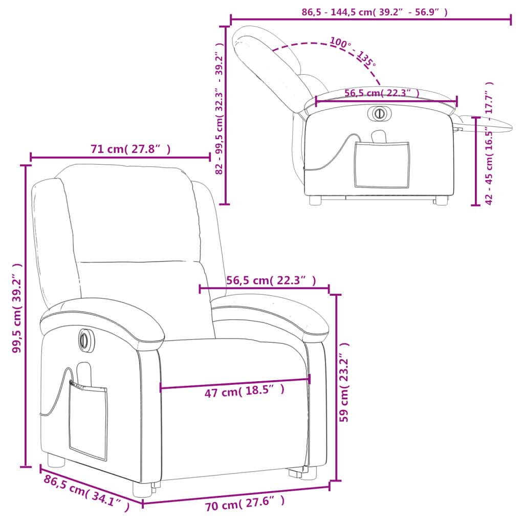 vidaXL Electric Stand up Massage Recliner Chair Grey Real Leather