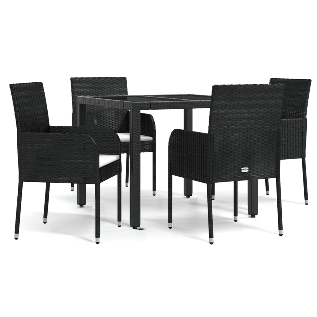 vidaXL 5 Piece Garden Dining Set with Cushions Black Poly Rattan