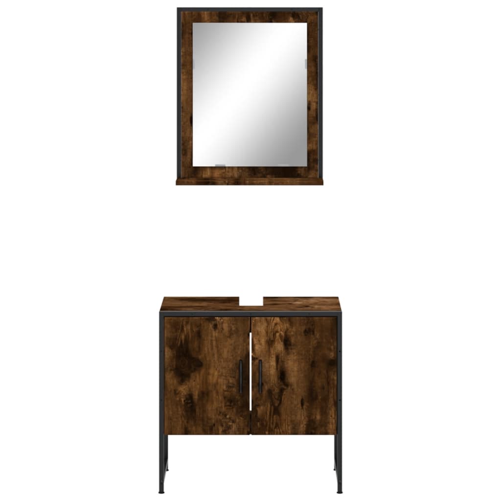 vidaXL 2 Piece Bathroom Cabinet Set Smoked Oak Engineered Wood