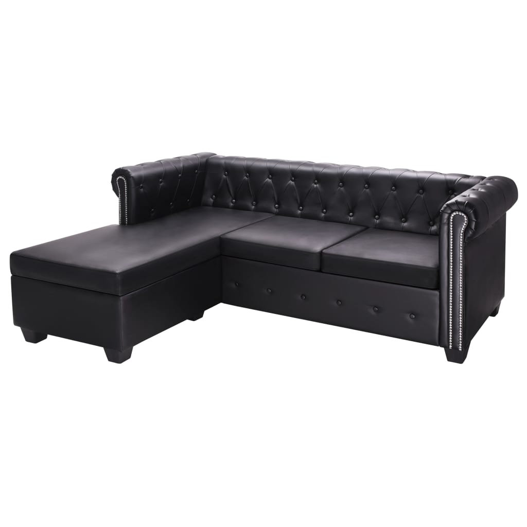 vidaXL L-shaped Chesterfield Sofa Artificial Leather Black