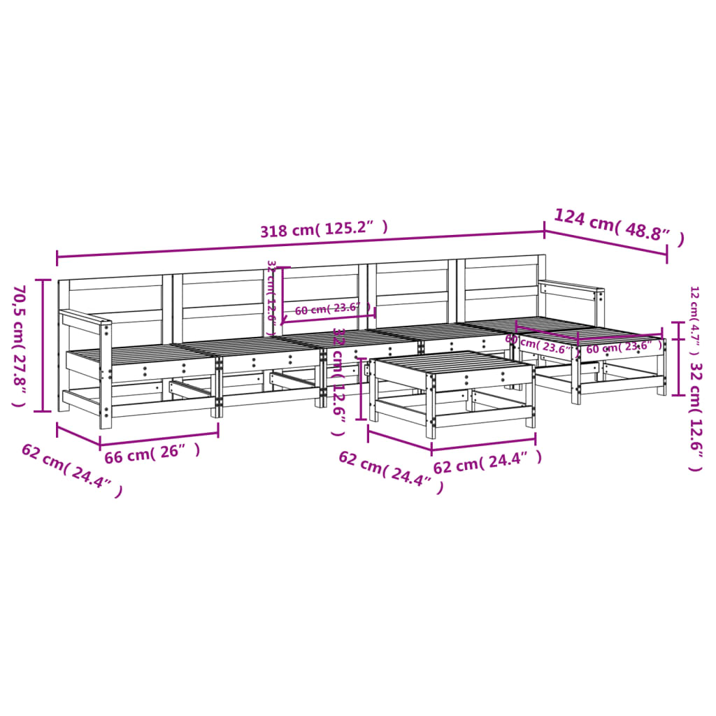 vidaXL 7 Piece Garden Lounge Set Solid Wood Pine