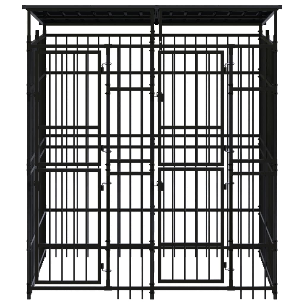 vidaXL Outdoor Dog Kennel with Roof Steel 3.69 m²