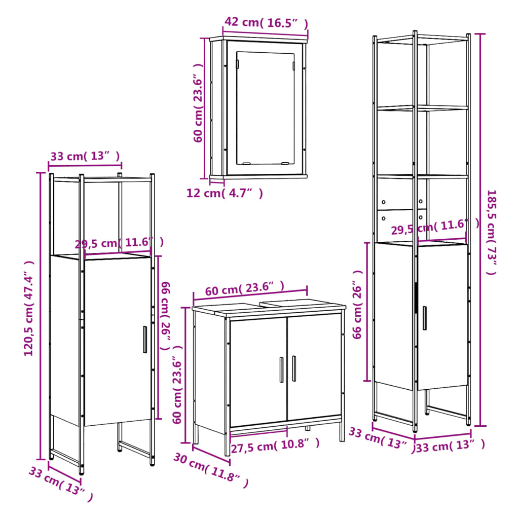 vidaXL 4 Piece Bathroom Furniture Set Smoked Oak Engineered Wood