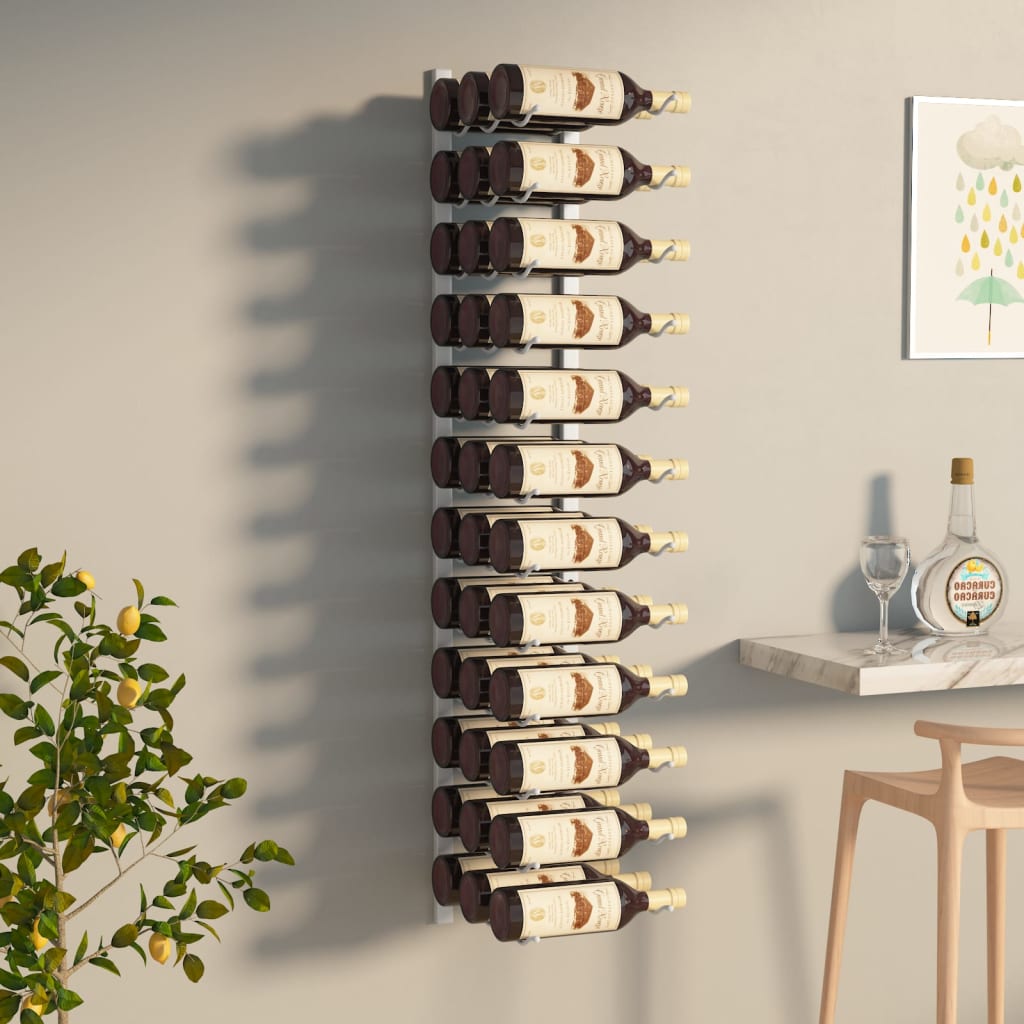 vidaXL Wall Mounted Wine Rack for 36 Bottles White Iron