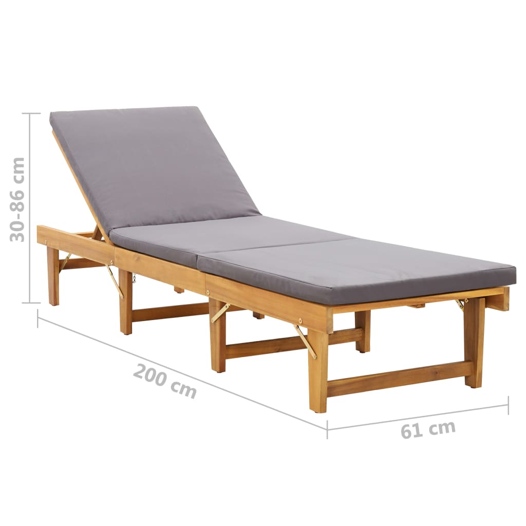 vidaXL Folding Sun Lounger with Cushion Solid Acacia Wood