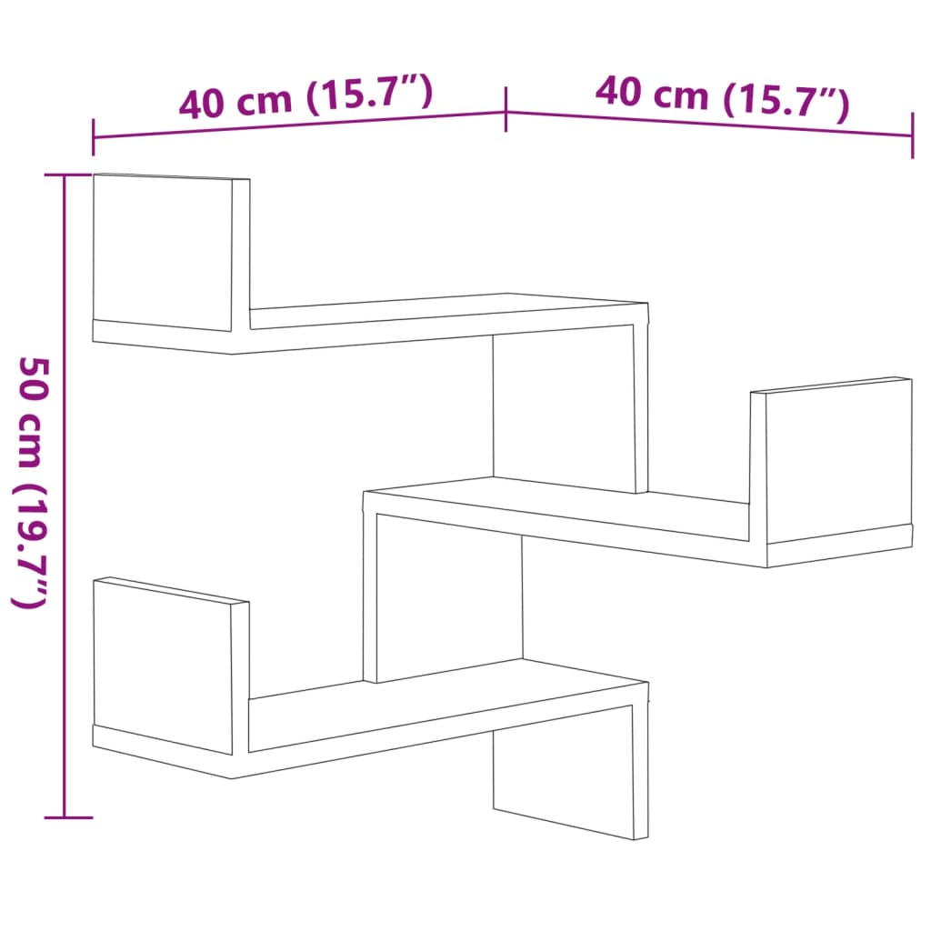 vidaXL Wall Corner Shelves 2 pcs Smoked Oak 40x40x50 cm Engineered Wood