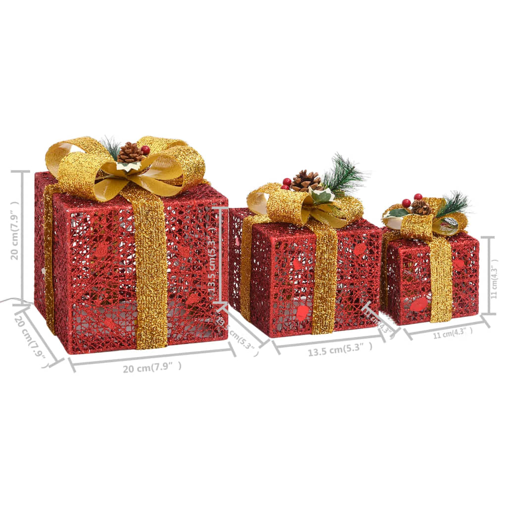 vidaXL Decorative Christmas Gift Boxes 3 pcs Red Outdoor Indoor