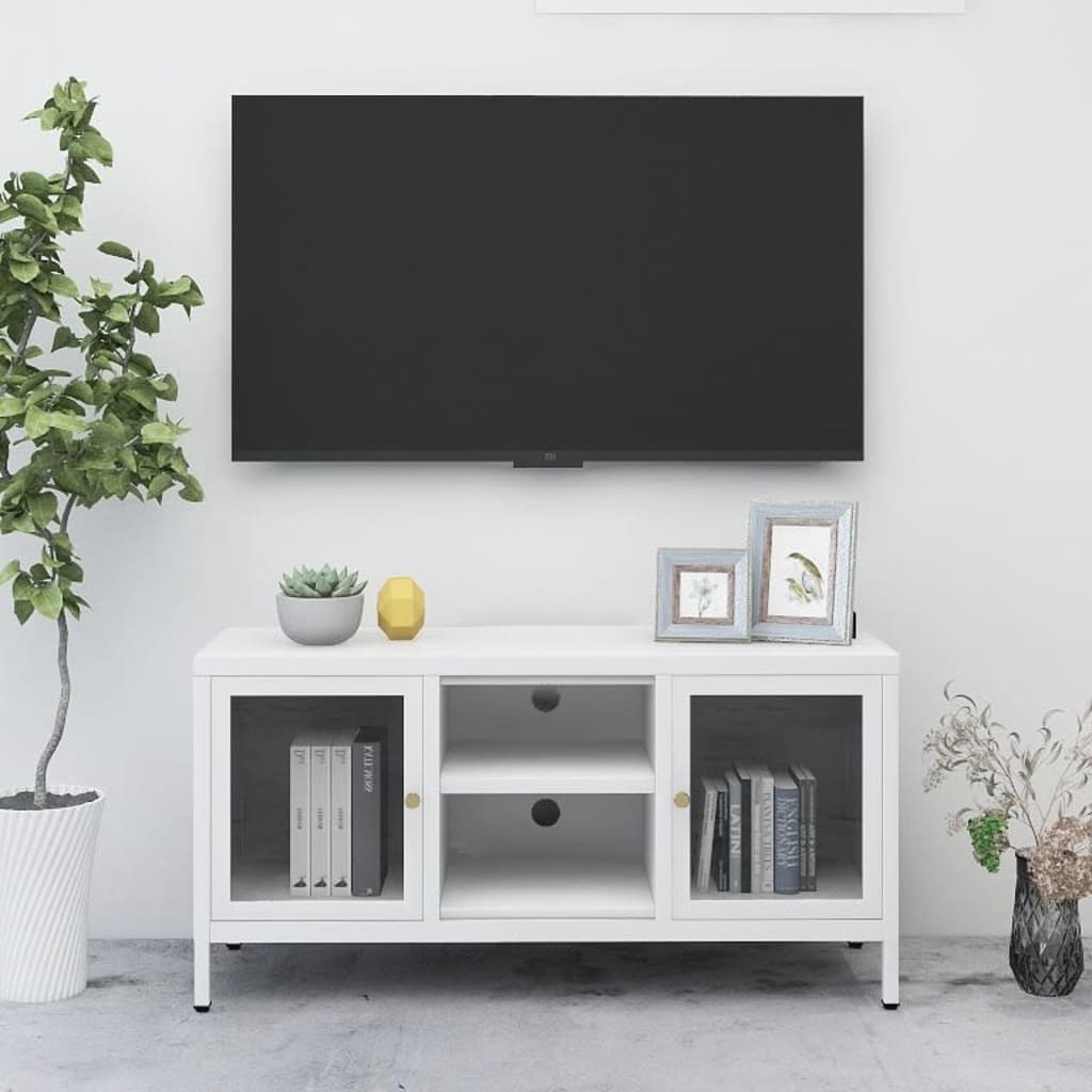 vidaXL TV Cabinet White 105x35x52 cm Steel and Glass